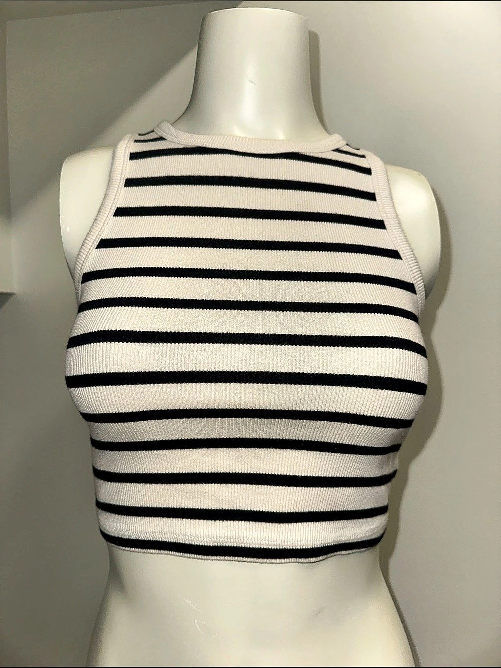 H&M Ribbed Crop Tank Top White & Black Size Small